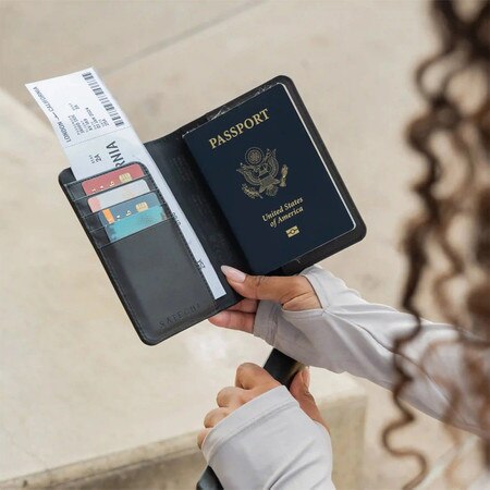 Vegan-Leather Passport Cover with Find My Black