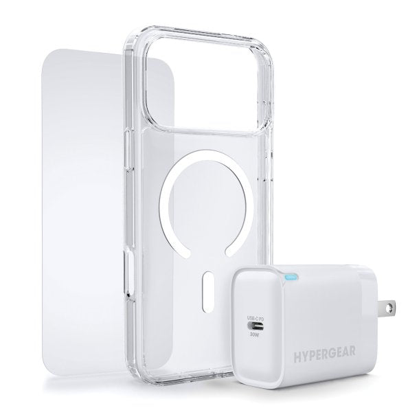 iPhone 17 Pro Max HyperGear Bundle - 30W Hub, Glass, Case w/ Magsafe