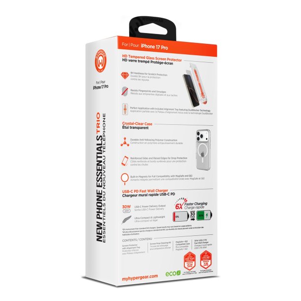 iPhone 17 Pro HyperGear Bundle - 30W Hub, Glass, Case w/ Magsafe