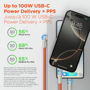 HyperGear 6 ft. 180cm USB-C to USB-C Chunky 180 Rugged Cable w/Rotating Connectors - Orange