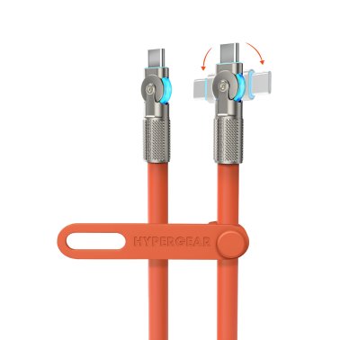 HyperGear 6 ft. 180cm USB-C to USB-C Chunky 180 Rugged Cable w/Rotating Connectors - Orange