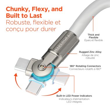 HyperGear 6 ft. 180cm USB-C to USB-C Chunky 180 Rugged Cable w/Rotating Connectors - White